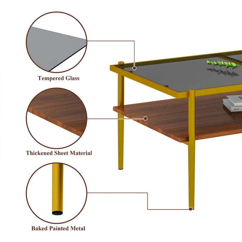 Ensemble de 3 tables basses et tables d'appoint, Table en verre trempé avec couche en MDF, Tables modernes pour salon, Verre gris
