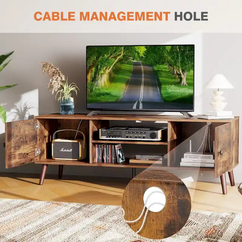 Peut accueillir une télévision de 60 pouces, meuble TV/média de salon/chambre, étagères réglables, 2 armoires de rangement, marron