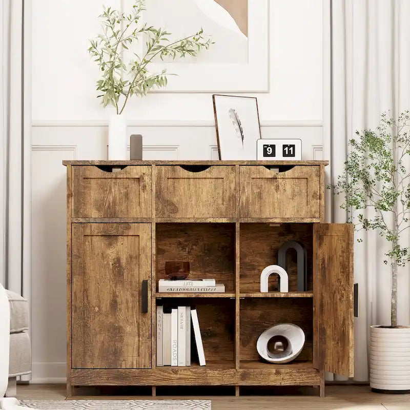 Meubles de rangement, Meuble bas en bois, avec tiroirs et étagères