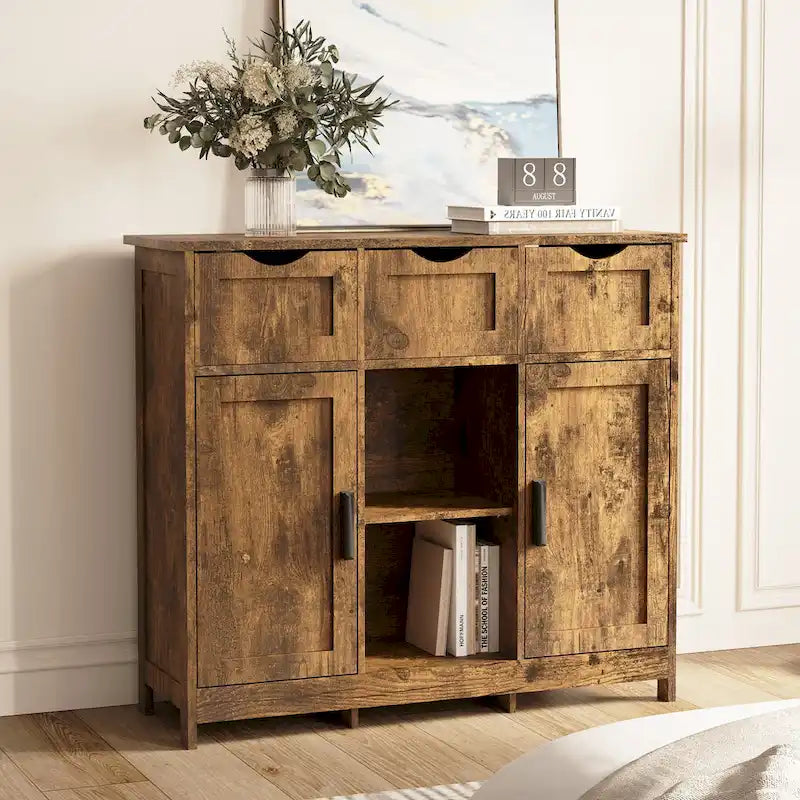 Meubles de rangement, Meuble bas en bois, avec tiroirs et étagères