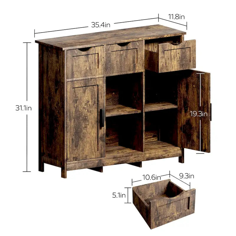 Meubles de rangement, Meuble bas en bois, avec tiroirs et étagères