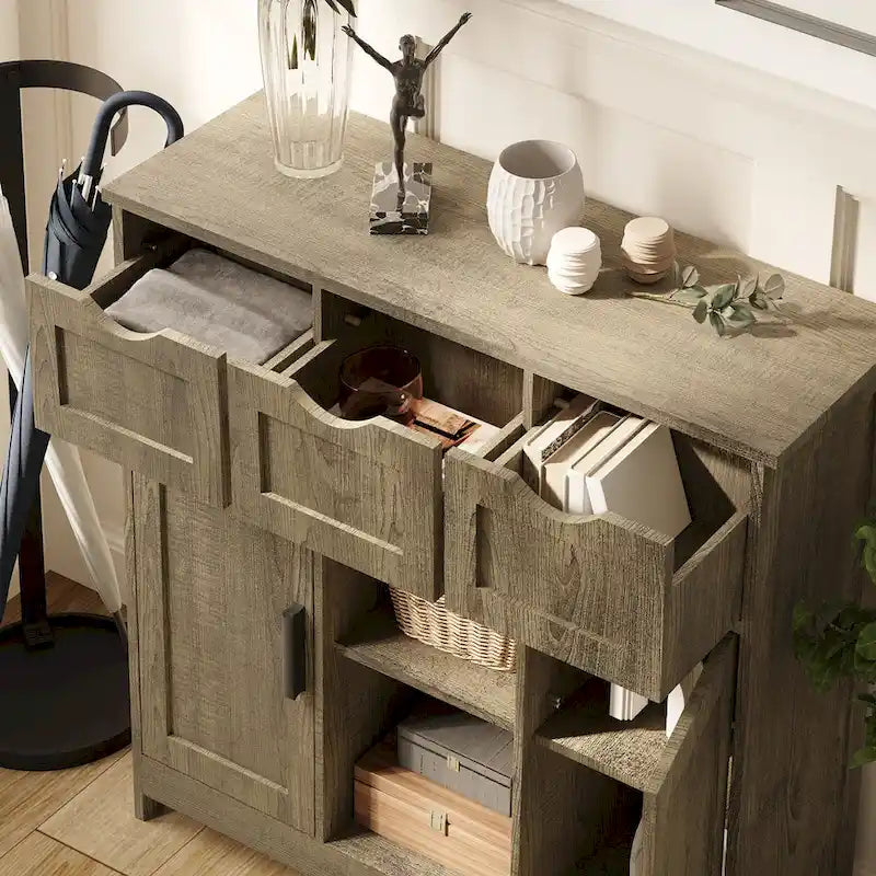 Meubles de rangement, Meuble bas en bois, avec tiroirs et étagères