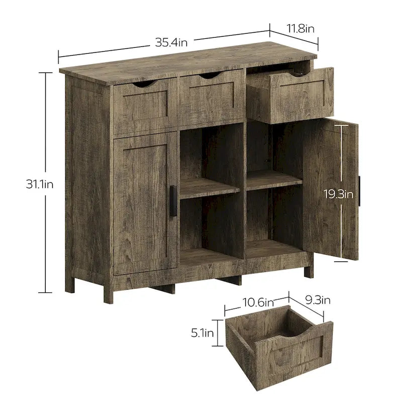 Meubles de rangement, Meuble bas en bois, avec tiroirs et étagères