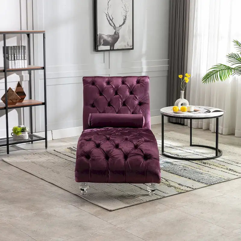 Chaise longue capitonnée violette 63.98 avec oreiller et pieds en acrylique
