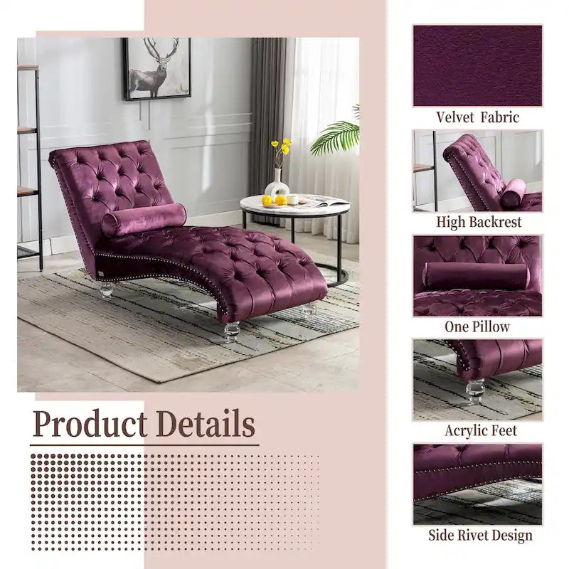 Chaise longue capitonnée violette 63.98 avec oreiller et pieds en acrylique