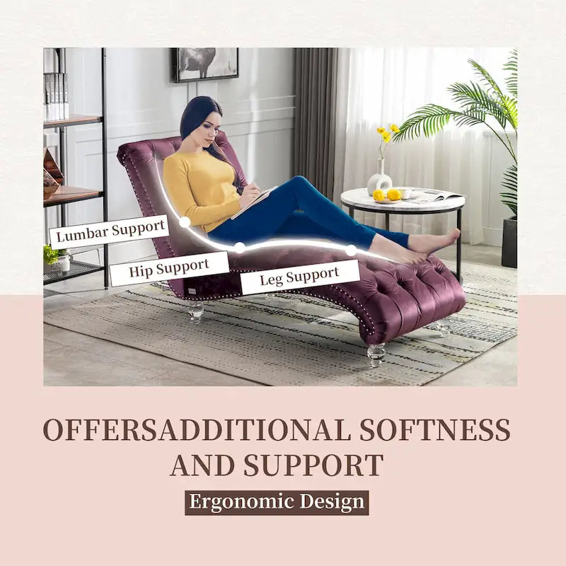 Chaise longue capitonnée violette 63.98 avec oreiller et pieds en acrylique