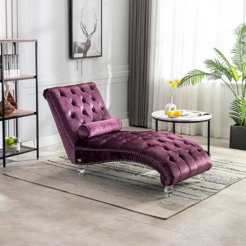 Chaise longue capitonnée violette 63.98 avec oreiller et pieds en acrylique