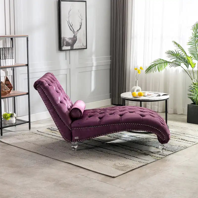 Chaise longue capitonnée violette 63.98 avec oreiller et pieds en acrylique