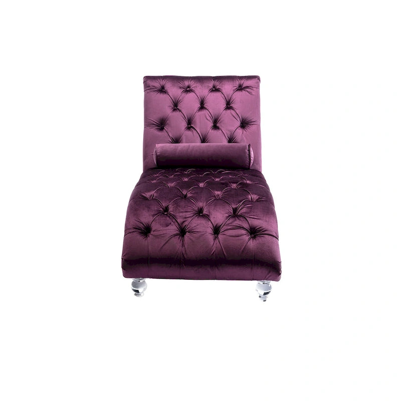 Chaise longue capitonnée violette 63.98 avec oreiller et pieds en acrylique