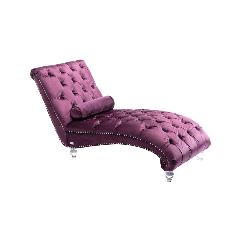 Chaise longue capitonnée violette 63.98 avec oreiller et pieds en acrylique