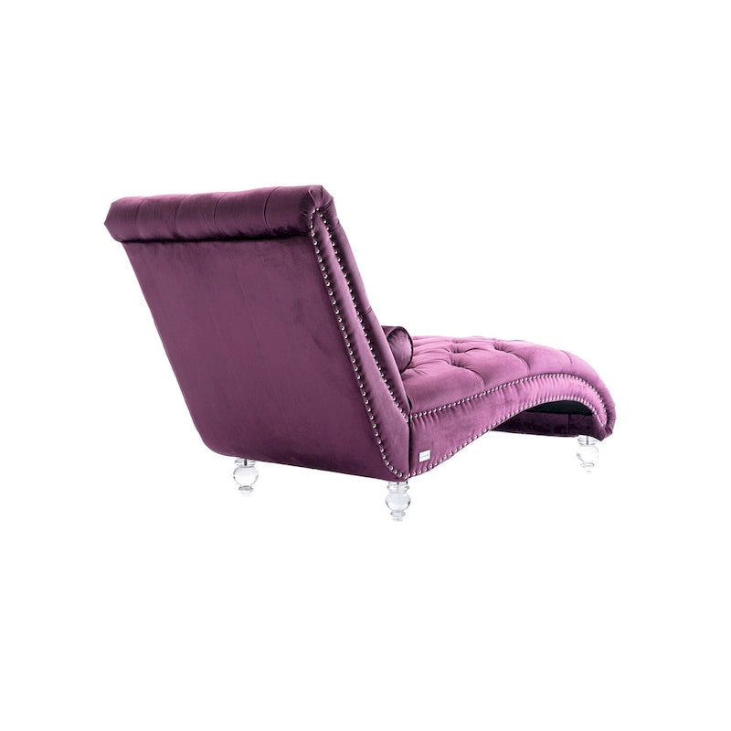 Chaise longue capitonnée violette 63.98 avec oreiller et pieds en acrylique