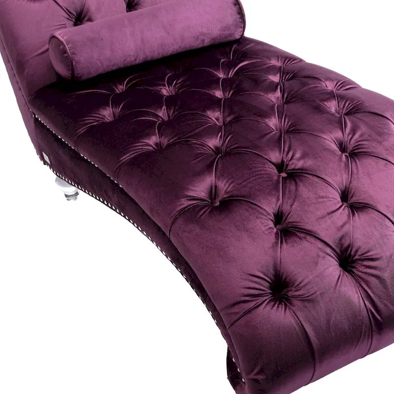 Chaise longue capitonnée violette 63.98 avec oreiller et pieds en acrylique