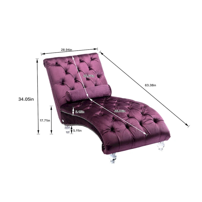 Chaise longue capitonnée violette 63.98 avec oreiller et pieds en acrylique