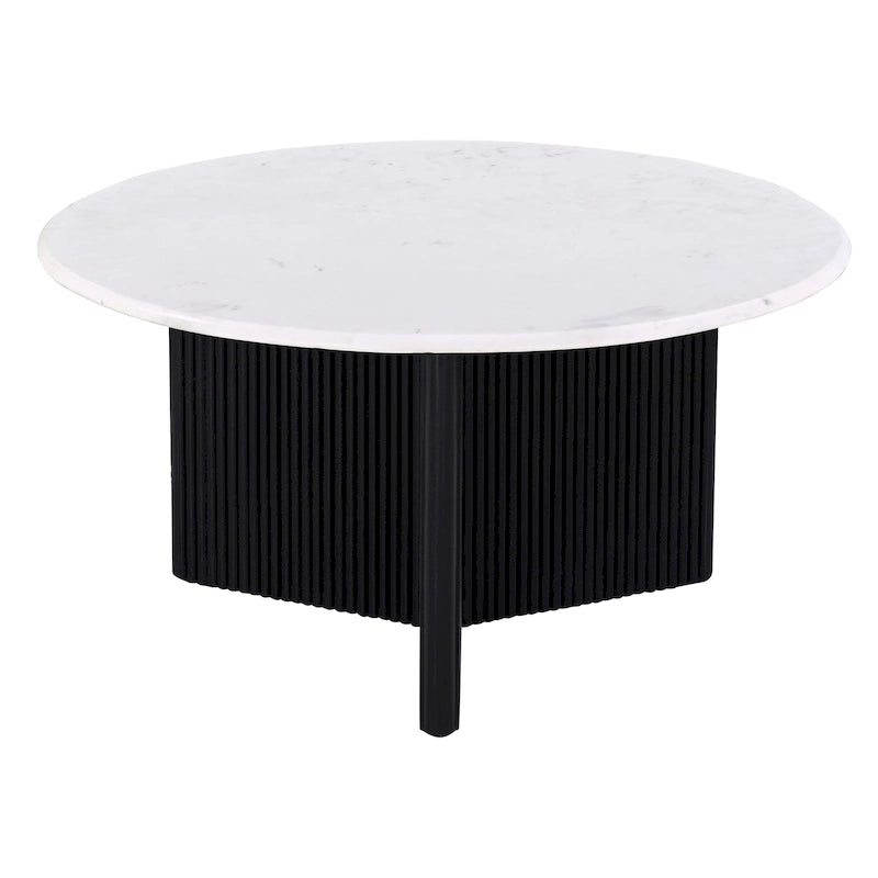 Table basse luxueuse ronde à piédestal en marbre, Table d'appoint de canapé de salon, Blanc/Noir
