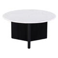 Table basse luxueuse ronde à piédestal en marbre, Table d'appoint de canapé de salon, Blanc/Noir
