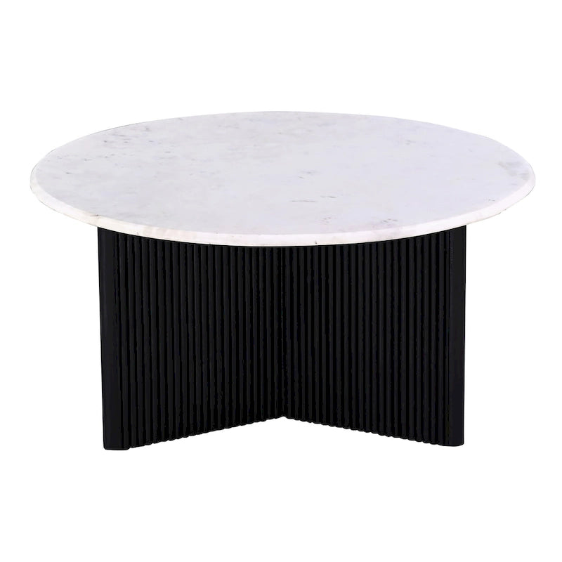 Table basse luxueuse ronde à piédestal en marbre, Table d'appoint de canapé de salon, Blanc/Noir