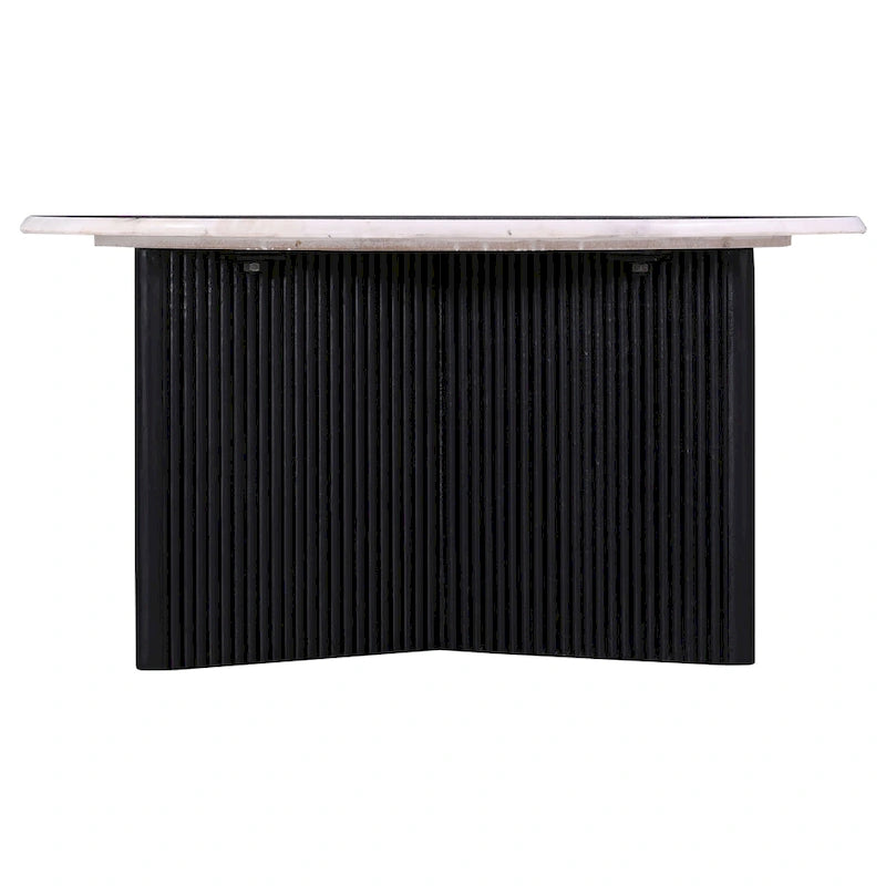 Table basse luxueuse ronde à piédestal en marbre, Table d'appoint de canapé de salon, Blanc/Noir