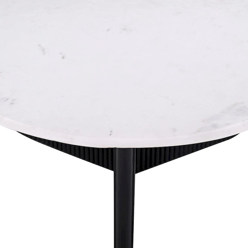 Table basse luxueuse ronde à piédestal en marbre, Table d'appoint de canapé de salon, Blanc/Noir
