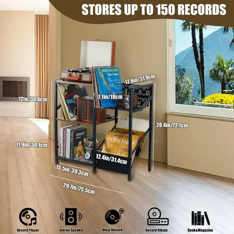 Étagère à disques vinyles à 3 niveaux – 75,4 x 32 x 72,1 cm