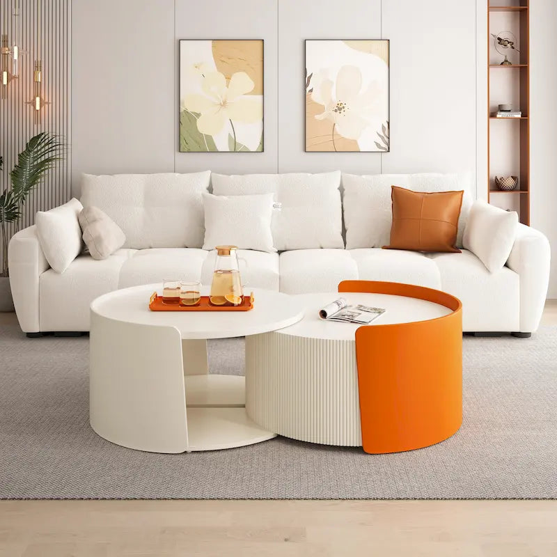 Tables basses gigognes, tables gigognes rondes et tables d'appoint pour petits espaces, tables d'appoint modernes avec plateau coulissant extensible