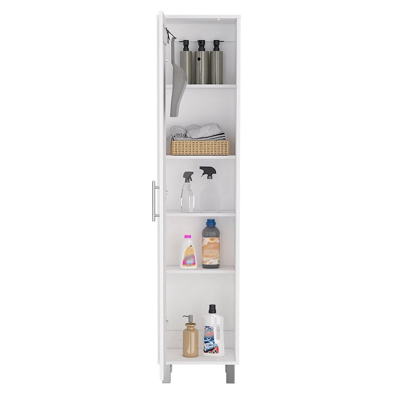 Armoire de rangement haute de 178 cm, placard à balais avec supports à balais et quatre étagères