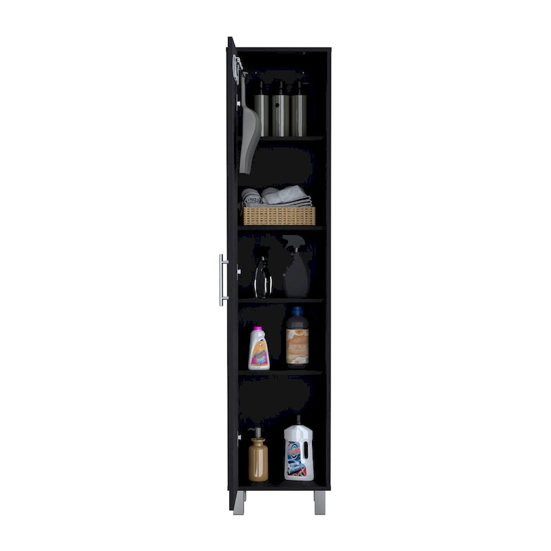Armoire de rangement haute de 178 cm, placard à balais avec supports à balais et quatre étagères