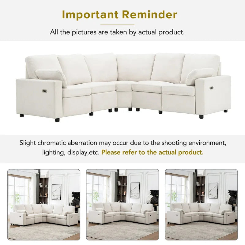 89-calowa modułowa sofa z elektrycznie rozkładanymi siedziskami, rozkładana sofa do kina domowego z dwoma portami USB i dwoma szufladami do przechowywania, do salonu, beżowa