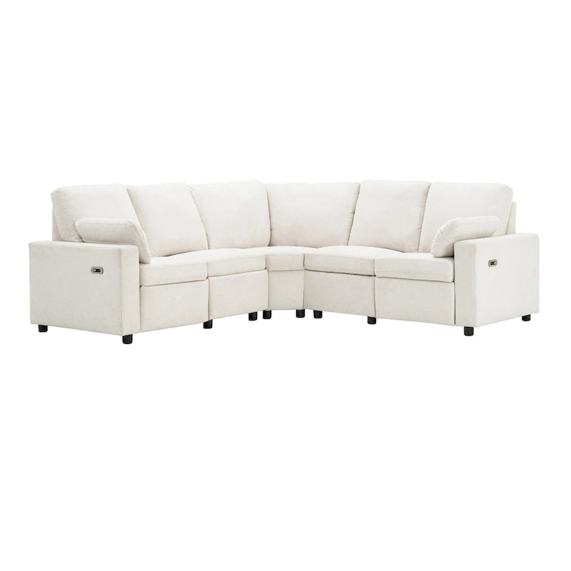 89-calowa modułowa sofa z elektrycznie rozkładanymi siedziskami, rozkładana sofa do kina domowego z dwoma portami USB i dwoma szufladami do przechowywania, do salonu, beżowa