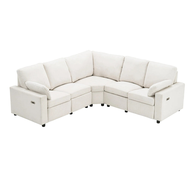 89-calowa modułowa sofa z elektrycznie rozkładanymi siedziskami, rozkładana sofa do kina domowego z dwoma portami USB i dwoma szufladami do przechowywania, do salonu, beżowa