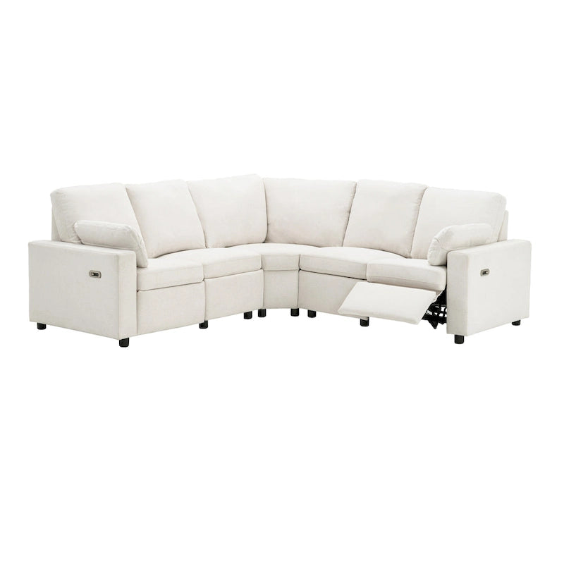 89-calowa modułowa sofa z elektrycznie rozkładanymi siedziskami, rozkładana sofa do kina domowego z dwoma portami USB i dwoma szufladami do przechowywania, do salonu, beżowa
