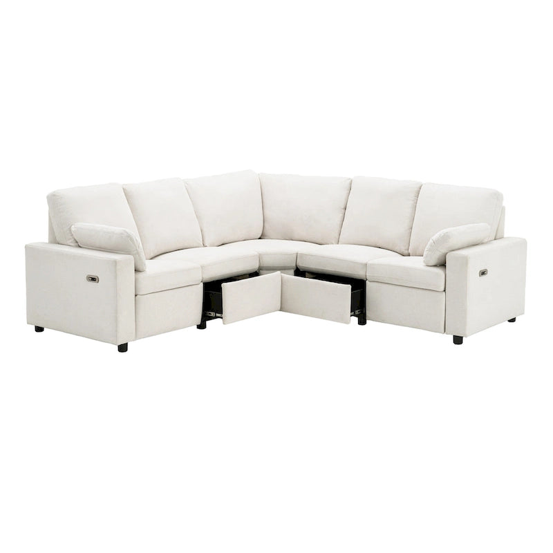 89-calowa modułowa sofa z elektrycznie rozkładanymi siedziskami, rozkładana sofa do kina domowego z dwoma portami USB i dwoma szufladami do przechowywania, do salonu, beżowa