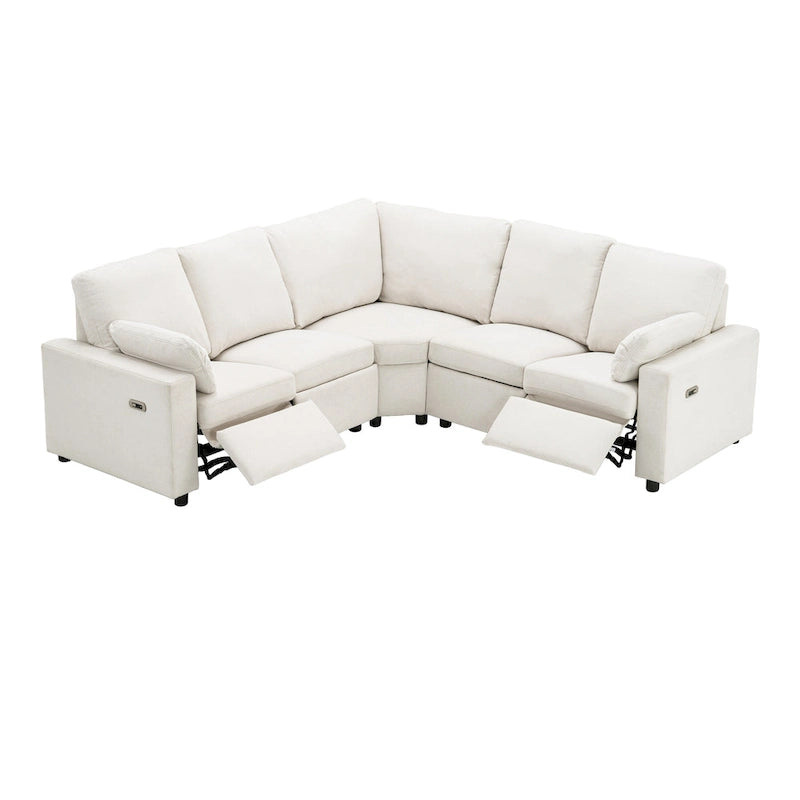 89-calowa modułowa sofa z elektrycznie rozkładanymi siedziskami, rozkładana sofa do kina domowego z dwoma portami USB i dwoma szufladami do przechowywania, do salonu, beżowa