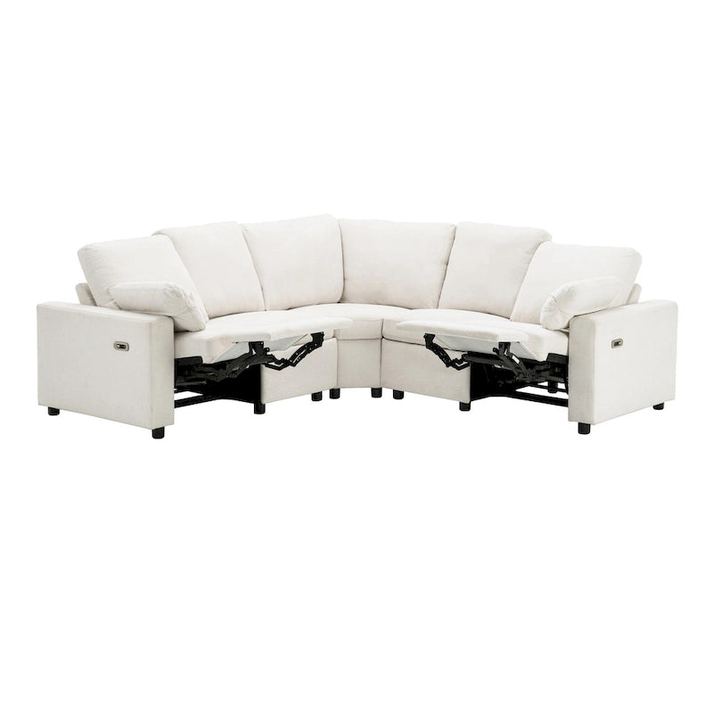89-calowa modułowa sofa z elektrycznie rozkładanymi siedziskami, rozkładana sofa do kina domowego z dwoma portami USB i dwoma szufladami do przechowywania, do salonu, beżowa
