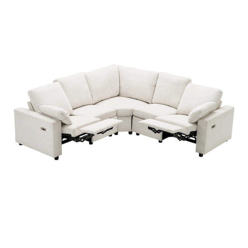 89-calowa modułowa sofa z elektrycznie rozkładanymi siedziskami, rozkładana sofa do kina domowego z dwoma portami USB i dwoma szufladami do przechowywania, do salonu, beżowa