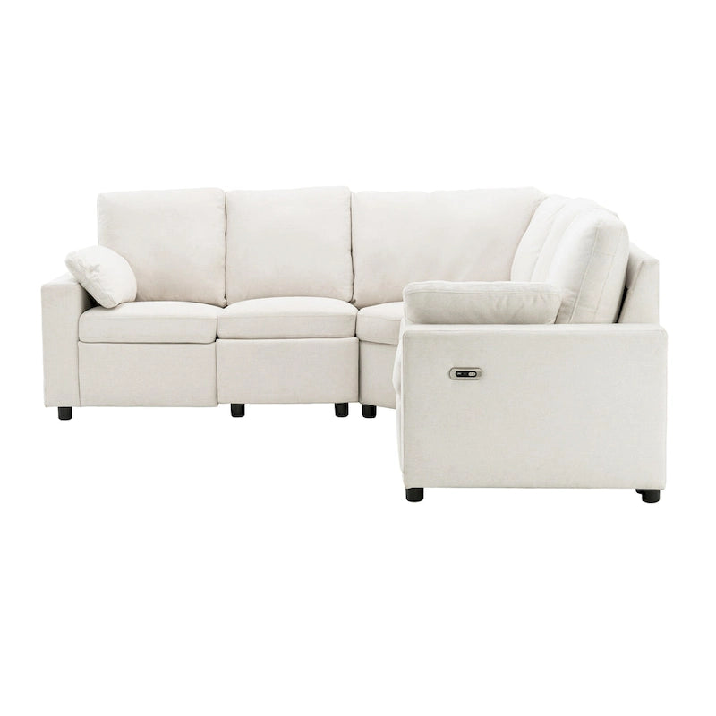 89-calowa modułowa sofa z elektrycznie rozkładanymi siedziskami, rozkładana sofa do kina domowego z dwoma portami USB i dwoma szufladami do przechowywania, do salonu, beżowa