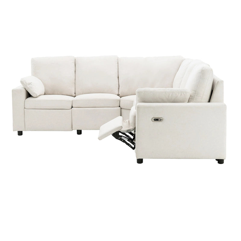89-calowa modułowa sofa z elektrycznie rozkładanymi siedziskami, rozkładana sofa do kina domowego z dwoma portami USB i dwoma szufladami do przechowywania, do salonu, beżowa