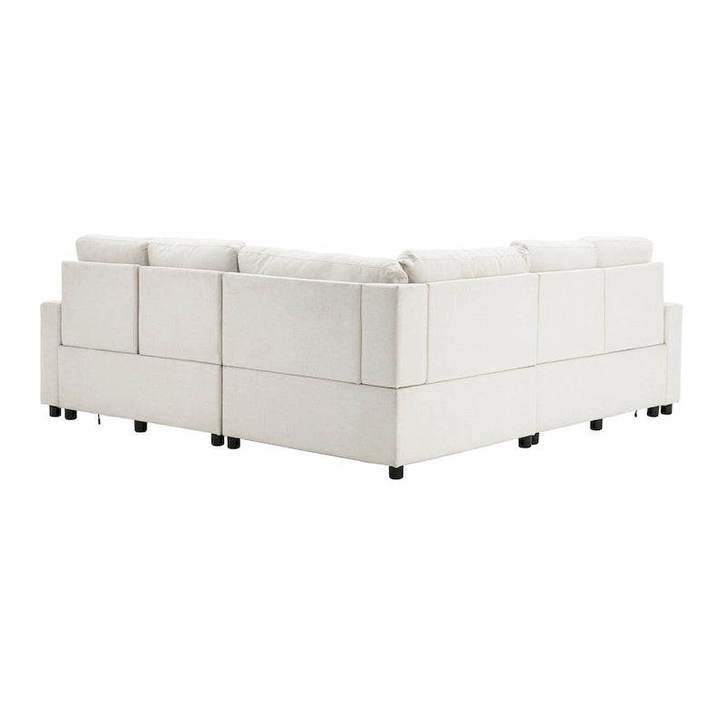 89-calowa modułowa sofa z elektrycznie rozkładanymi siedziskami, rozkładana sofa do kina domowego z dwoma portami USB i dwoma szufladami do przechowywania, do salonu, beżowa