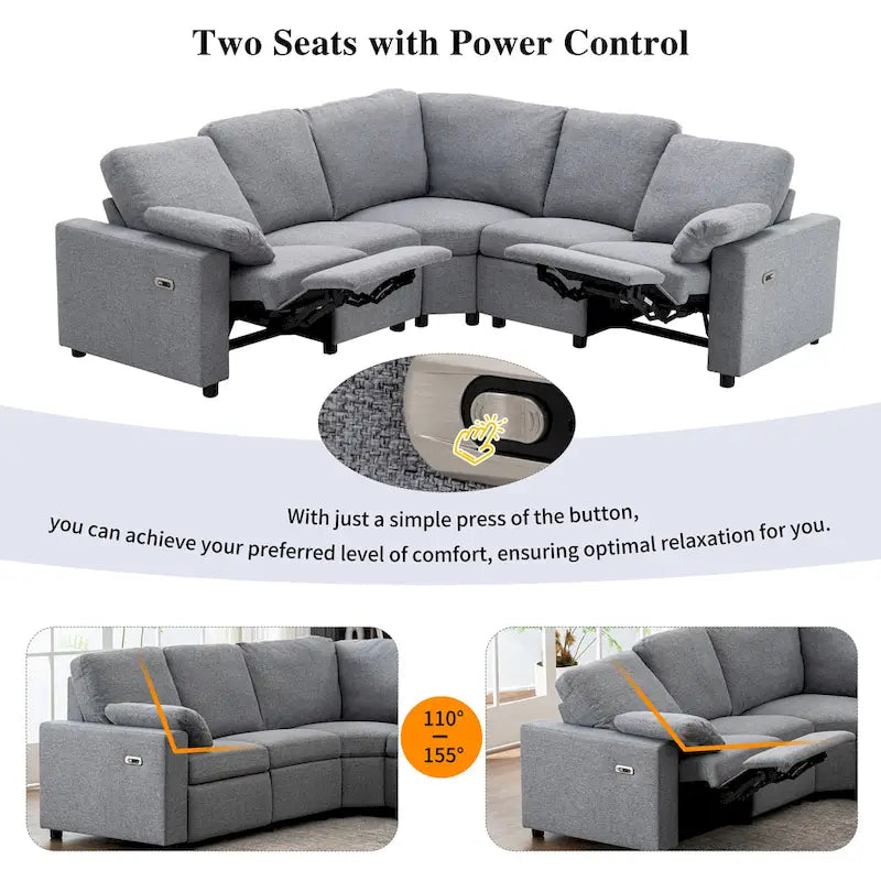 89-calowa modułowa sofa z elektrycznie rozkładanymi siedziskami, rozkładana sofa do kina domowego z dwoma portami USB i dwoma szufladami do przechowywania, do salonu, beżowa