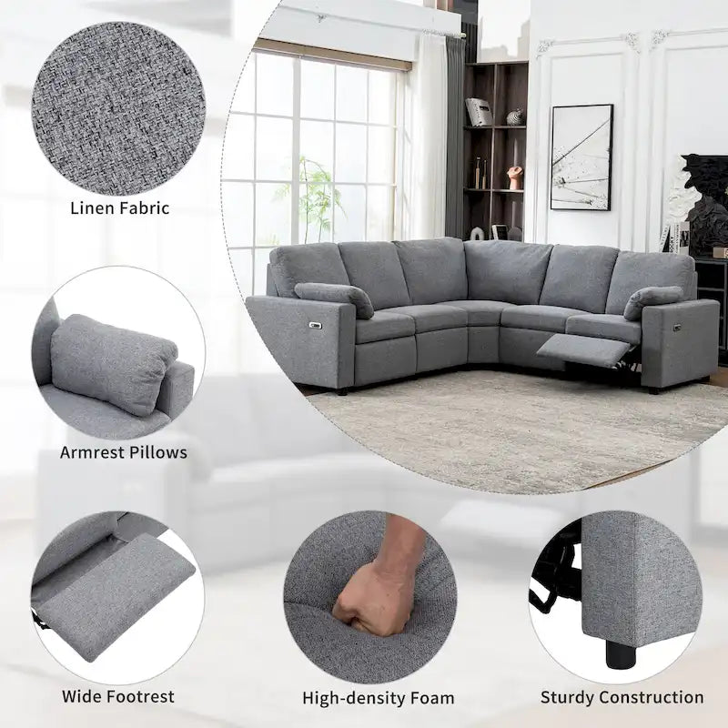 89-calowa modułowa sofa z elektrycznie rozkładanymi siedziskami, rozkładana sofa do kina domowego z dwoma portami USB i dwoma szufladami do przechowywania, do salonu, beżowa