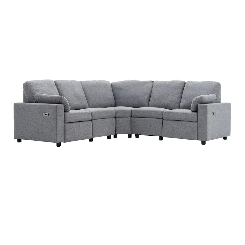 89-calowa modułowa sofa z elektrycznie rozkładanymi siedziskami, rozkładana sofa do kina domowego z dwoma portami USB i dwoma szufladami do przechowywania, do salonu, beżowa