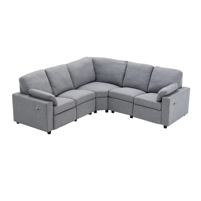 89-calowa modułowa sofa z elektrycznie rozkładanymi siedziskami, rozkładana sofa do kina domowego z dwoma portami USB i dwoma szufladami do przechowywania, do salonu, beżowa
