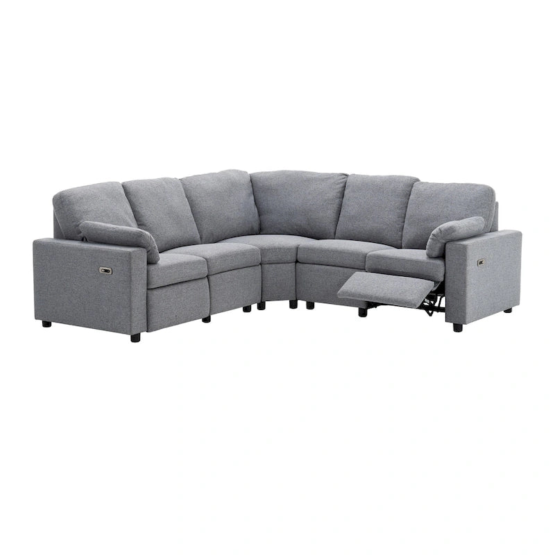 89-calowa modułowa sofa z elektrycznie rozkładanymi siedziskami, rozkładana sofa do kina domowego z dwoma portami USB i dwoma szufladami do przechowywania, do salonu, beżowa