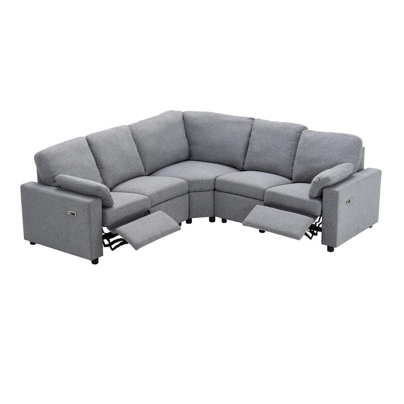 89-calowa modułowa sofa z elektrycznie rozkładanymi siedziskami, rozkładana sofa do kina domowego z dwoma portami USB i dwoma szufladami do przechowywania, do salonu, beżowa
