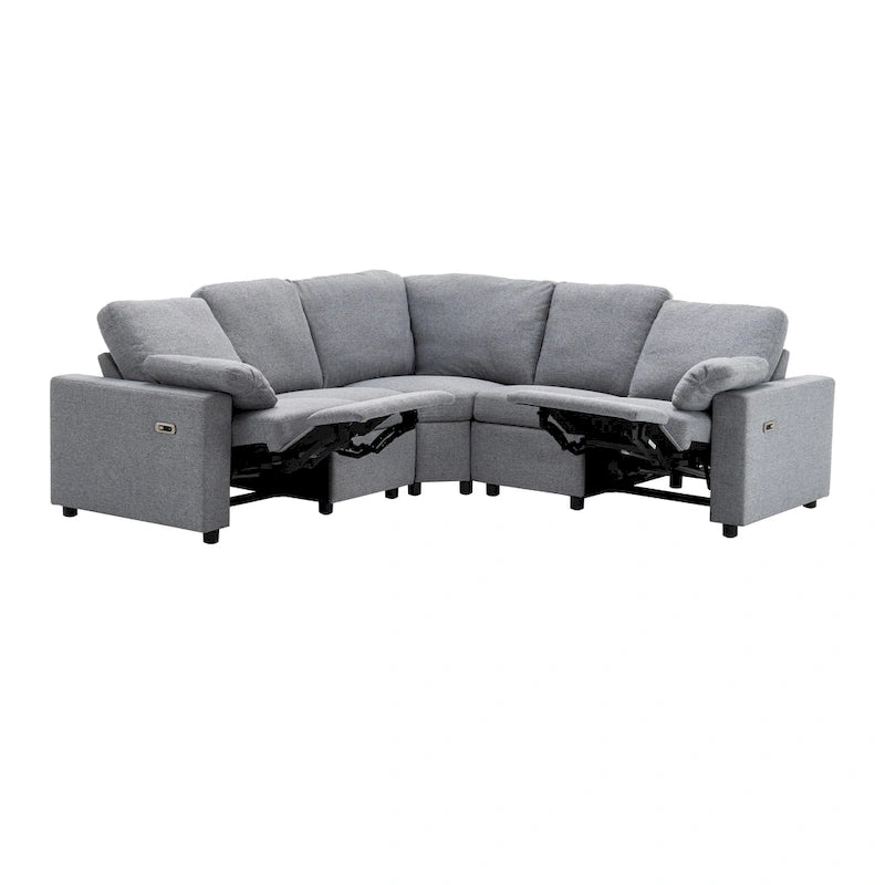 89-calowa modułowa sofa z elektrycznie rozkładanymi siedziskami, rozkładana sofa do kina domowego z dwoma portami USB i dwoma szufladami do przechowywania, do salonu, beżowa