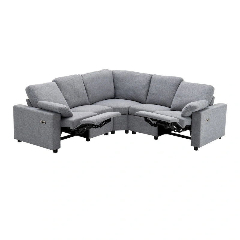 89-calowa modułowa sofa z elektrycznie rozkładanymi siedziskami, rozkładana sofa do kina domowego z dwoma portami USB i dwoma szufladami do przechowywania, do salonu, beżowa