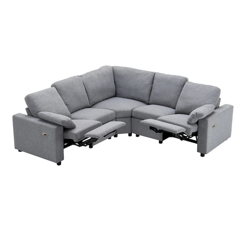 89-calowa modułowa sofa z elektrycznie rozkładanymi siedziskami, rozkładana sofa do kina domowego z dwoma portami USB i dwoma szufladami do przechowywania, do salonu, beżowa