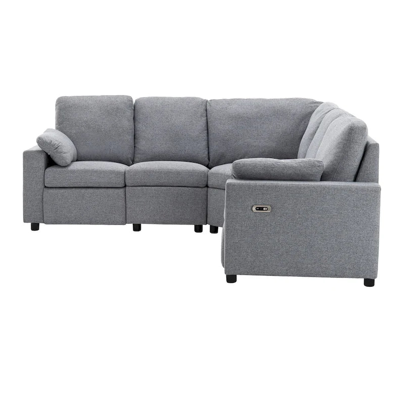 89-calowa modułowa sofa z elektrycznie rozkładanymi siedziskami, rozkładana sofa do kina domowego z dwoma portami USB i dwoma szufladami do przechowywania, do salonu, beżowa