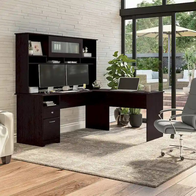 Bureau d'ordinateur en L de 72 po avec huche et tiroirs par Bush Furniture