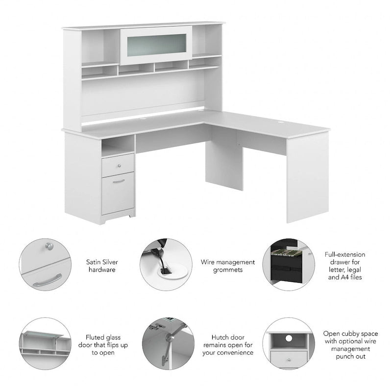 Bureau d'ordinateur en L de 72 po avec huche et tiroirs par Bush Furniture