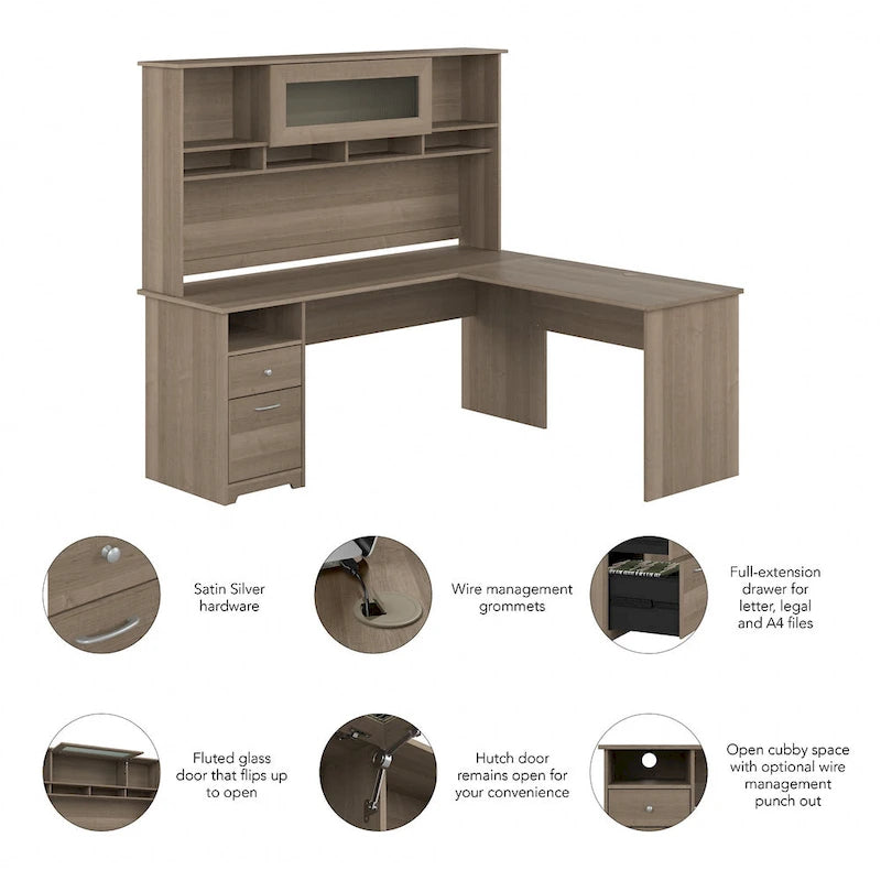 Bureau d'ordinateur en L de 72 po avec huche et tiroirs par Bush Furniture